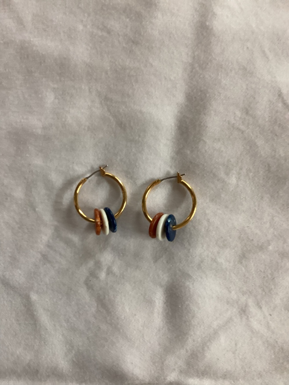 Gold Hoop Earrings with Blue, White and Orange Beads - Women Jewelry